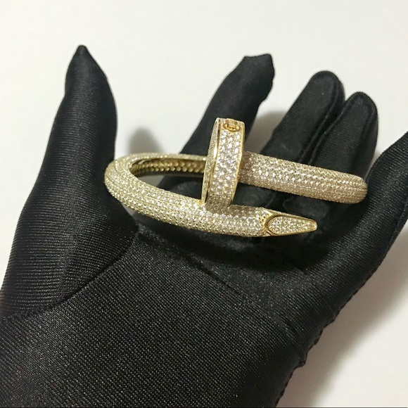 925 Sterling Silver ICEDOUT BLING NAIL HEAD BANGLE - Picture 6 of 16